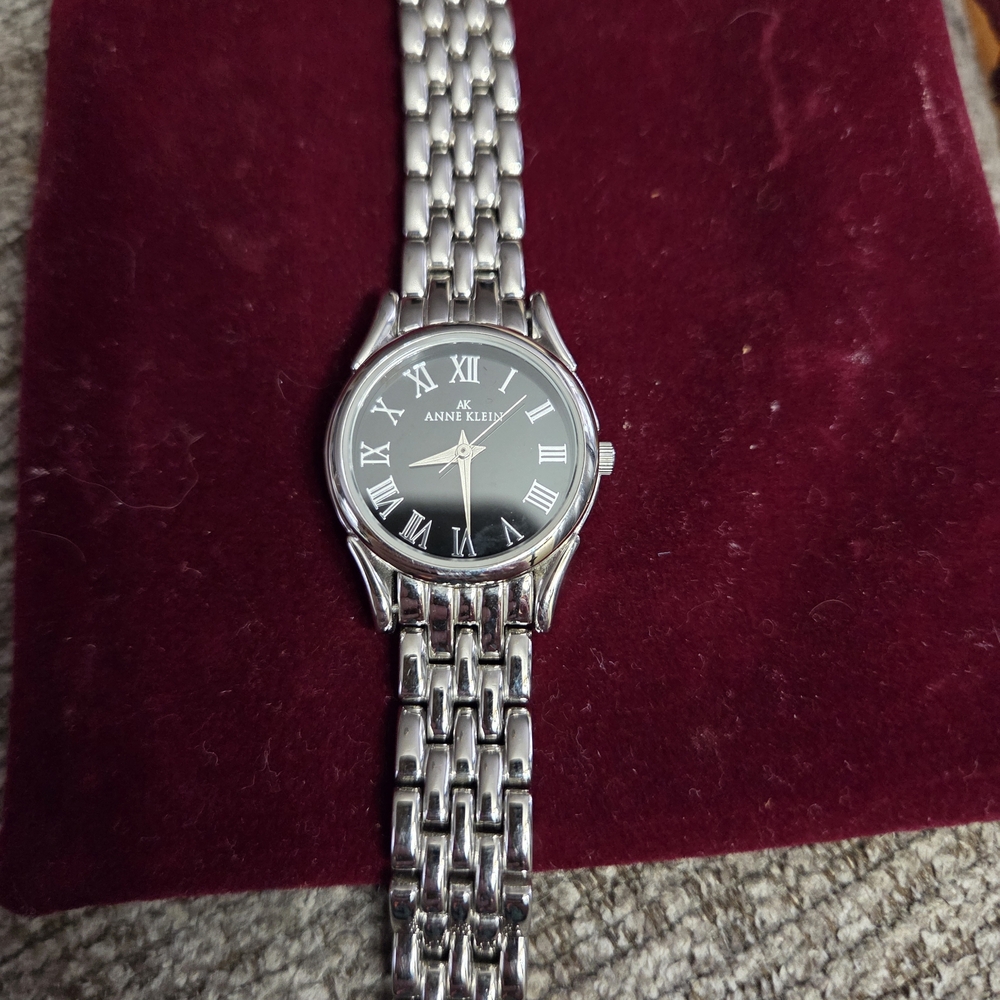 Anne Klein Silver Tone Bracelet Watch with Black Dial